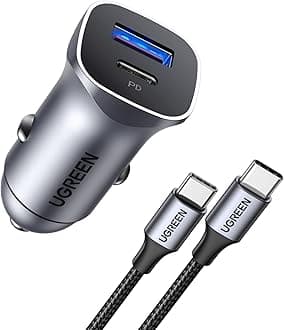 UGREEN 30W USB C USB A Car Charger with 1M Cable, PD 3.0 Fast Charge, QC 3.0, Compatible with iPhone 16,15,14 Plus Pro MAX iPad Pro Galaxy S23,S22,Note 20 Pixel 7,6