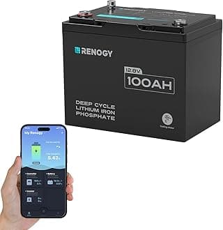 Renogy 12V 100Ah Trolling Motor Lithium Lifepo4 Battery with Bluetooth, Built in 100A BMS, IP67 Waterproof Group24 Deep Cycle Battery for Yacht, Marine, Boat, RV, Home Backup Energy