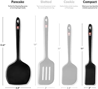 DI ORO Silicone Turner Spatula Set - Kitchen Spatulas for Nonstick Cookware - Cooking Utensils for Flipping Eggs & Pancakes - 600°F Heat-Resistant BPA Free Turners - Dishwasher Safe (2pc, Black)