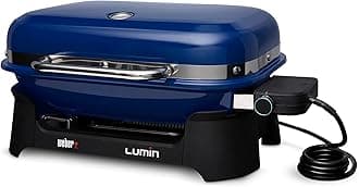 Weber Lumin Portable Outdoor Electric Barbecue Grill for Small Spaces and Travel, Deep Ocean Blue