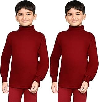 Lux Cott's Wool Boys High-Neck Full Sleeves Thermal Top | High Neck Thermal Top for Boys | Pack of 2