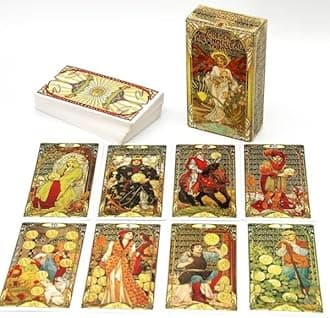 AYME Golden Art Nouveau Oracle Tarot Card Games : A 78-Card Tarot Deck - Among Most Popular English Oracle Universal Old-Fashioned Divination Future Game Card Set, God Fate Prediction Cards (Style 15)