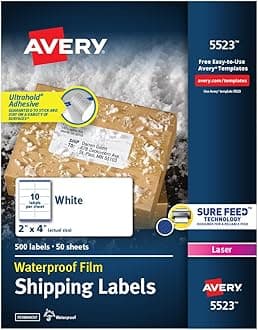 Avery Weatherproof Mailing Labels, TrueBlock Technology, Permanent Adhesive, 2" x 4", Box of 500, Case Pack of 5 (5523)