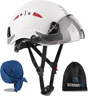 Safety Helmet Hard Hat with Visor, Lightweight Vented Work Helmet, 6-Point Adjustable Ratchet Suspension Hardhat for Industrial and Construction