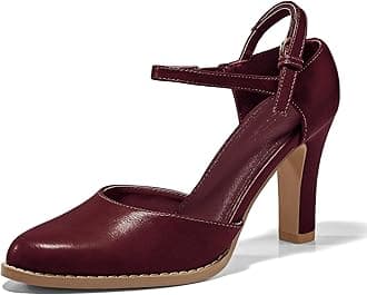 CoutgoWomens Chunky High Heels Closed Pointed Toe Ankle Strap Pumps Vintage D'Orsay Dress Party Shoes