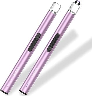 REIDEA [2 Pack] Lighter S4 Pro Electric USB Rechargeable Safety Lock Upgraded with LED Battery Indicator Flameless Windproof Arc Plasma Lighter for Candle, Fireworks (Lavender Purple)