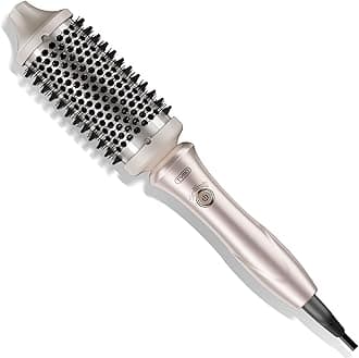 TYMO STYLUX Thermal Brush - Heated Round Curling Brush, Blowout Volumizer with Flexi-Fit Tech for Hair Styling, Curling Styler Tool, Hair Straightener and Curler 2 in 1, Dual Voltage, Gold, 44mm