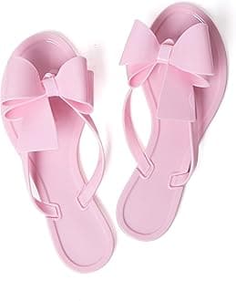 Women Flip-Flops Flat Sandals Jelly Bow Beach Flat Rivets Rain Cute Dressy Summer Sandals