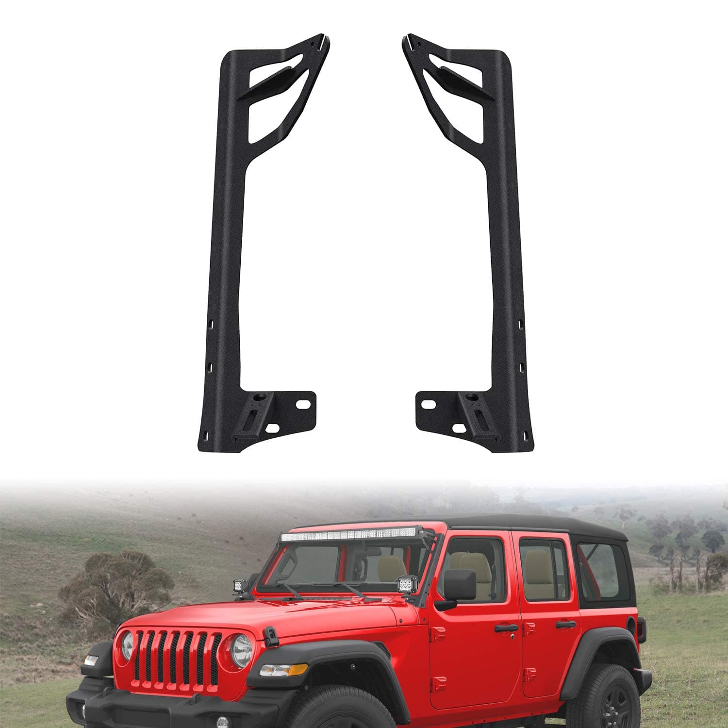 Nilight Upper Windshield Frame Mounting Bracket A-pillar Mounts for 52 Inch Light Bar and LED Pod Lamp on Wrangler JK 2007 2008 2009 2010 2011 2012 2013 2014 2015 2016 2017 2018