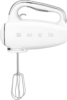 SmegHMF01WHUK Hand Mixer with Turbo Function, 3 Attachments, LED Display, Retro 50's Style, 250W, White