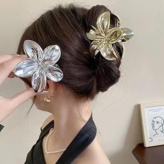 2Pcs Elegant Acrylic Floral Hair Claw Set, Large Flower-Shaped Hair Clips, Solid Color, Minimalist Hair Accessories for Teens and Adults (Gold & Ivory)