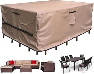 Patio Furniture Set Cover Waterproof Rectangular Heavy Duty 600D Outdoor Sectional Sofa Couch Cover Large Outside Dining Table and Chairs Covers Patio Conversation Set Cover Brown 89 x 63 Inch