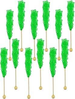 Fruidles Rock Candy Lollipops Suckers, Color and Flavor Assortment, Individually Wrapped, 6.5" (Green Apple, 6-Pack)