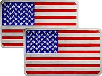 3D Aluminum Alloy American US Flag Decal, 2 PCS 3" X 2" Patriotic Stars Stripe USA Flag Car Stickers for Laptop/Car/Truck/Window/Bumper (Red1)