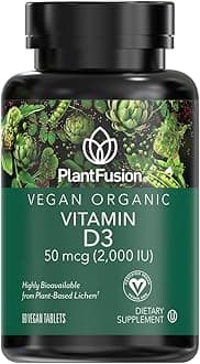 PlantFusion Vegan Vitamin D3 2000IU, Organic Vitamin D3, Sourced from Vitashine Plant Based Lichen, Promotes Immune and Bone Health, 60 Tablets