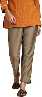 TWIN BIRDS Mid-Rise Solid Metallic Straight Pants with Functional Pockets for Women