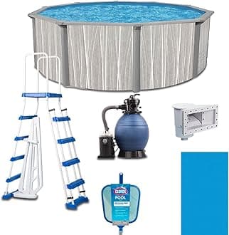 Steel Frame Above-Ground Pool Kit, DIY Family Size Backyard Pool with Sand Filter Pump, Ladder, Liner, Skimmer, and Net (Ashland, 12' x 52")
