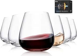 Stemless Wine Glasses Set of 6, 14.5oz Red White Wine Glass,Premium Hand Blown Crystal Glasses for Daily Use and Special Days, Perfect Gifts for Men and Women