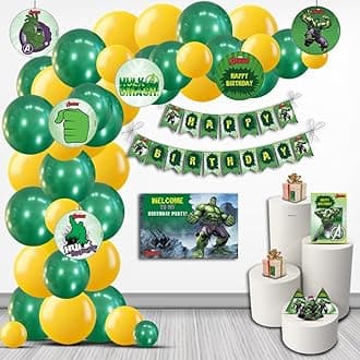 Hulk Decorations Kit- 80 pcs includes Banner, balloons, thank you, centerpiece, danglers, Hulk Birthday Party Supplies, Hulk Birthday Party Decor, Birthday Banner for Boys Kids