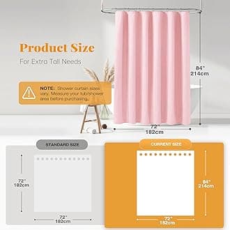 BTTN Extra Long Shower Curtain - 84 Inch Long Linen Textured Heavy Duty Fabric Shower Curtain Set with 12 Plastic Hooks, Hotel Spa Simple Polyester Bath Curtains for Bathroom, 72x 84,Pink