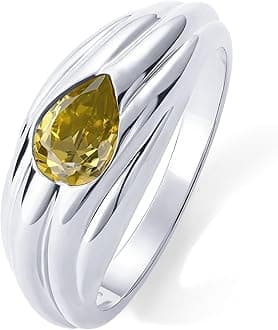 PAVOI 14K Gold Plated Chunky Colored Gemstones Statement Ring for Women | Blue Pink Green Pear Cubic Zirconia Stackable Wave Texture Bands