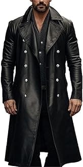 Maiyifu-GJ Mens Retro Faux Leather Trench Coat Full Length Steampunk Long Overcoat Vintage Open Front Cardigan Jacket