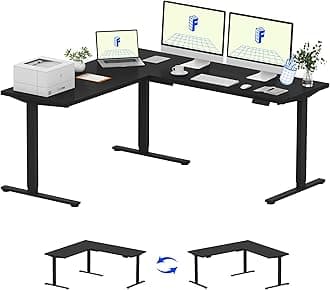 L Shaped Standing Desk, 71 x 63 Inch Electric Height Adjustable Corner Desk, Sit Stand Computer Workstation, Preset Controller, Home Office, Black Frame with Black Top