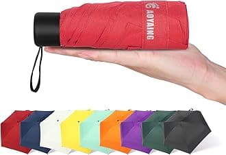 GAOYAING Compact Travel Umbrella with Case Sun & Rain Lightweight Mini Small and Compact Suit for Pocket Light Red