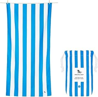 Dock & Bay Beach Towel - Quick Dry, Sand Free - Compact, Lightweight - 100% Recycled - Includes Bag - Cabana - Blue - Large (160x90cm, 63x35)