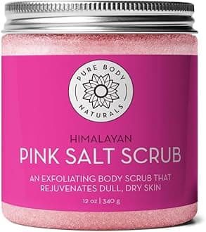 Pure Body Naturals Himalayan Salt Scrub, 12 ounces | Natural Face, Body, Hand, Foot and Skin Exfoliator | Facial Exfoliating Pink Salt with Sweet Almond Oil, Jojoba Oil, Vitamin E, and Aloe Vera