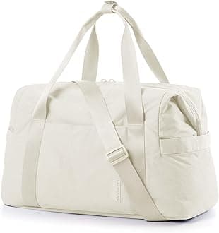 BAGSMART Gym Bag for Women, Carry on Weekender Overnight Bag, Travel Duffel Bags with Trolley Sleeve, Personal Item Travel Bag Tote Bag Workout Dance Bag, Light Beige, Large