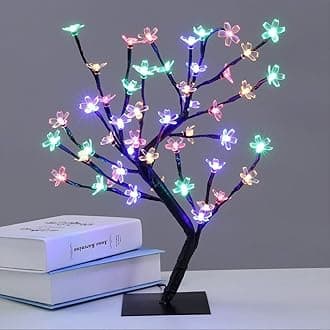 REFULGIX LED Cherry Blossom Bonsai Tree Lamp – 18 Inch, 28 Multicolor LEDs, Adjustable Silicone Branches, Corded Electric Night Light for Room & Home Decoration