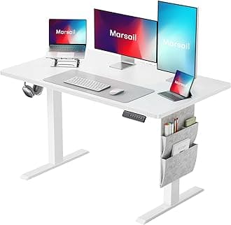 Marsail Electric Standing Desk Adjustable Height Home Office Desks 48"x28" with Storage Bag,Sit Stand up Desks for Study,Writing,Work Computer 4 Memory Preset with Headphone Hook