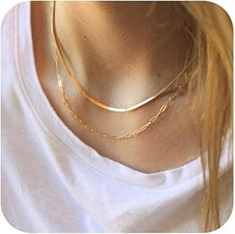 Turandoss Gold Chain Necklace for Women Trendy - Dainty 14K Real Gold Plated Cuban Necklace Snake Necklace Disc Chain Necklace Gold Multi Layered Paperclip Chain Necklace Gold Jewelry Gifts for Women