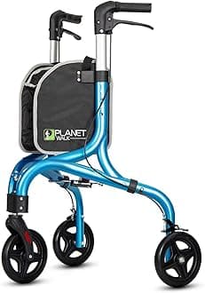 PLANETWALK Premium 3 Wheel Rollator Walker for Seniors – Ultra Lightweight Foldable Aluminum Mobility Aid with Height Adjustable Handle and 8 Inch Wheels, Brilliant Blue