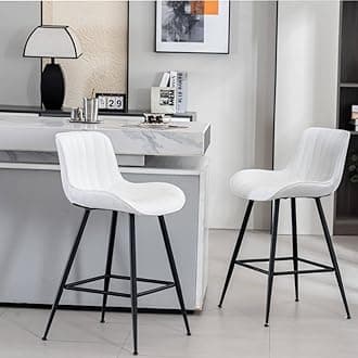 24’’ Bar Stools Set of 2 Modern Barstools White Bar Stools with Velvet Upholstery Counter Height Bar Stools with Low Back Stools for Kitchen Counter, Bar, Pub, Cafe (White).