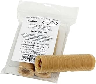 32mm Collagen Casings For Sausage Making, Edible, Clear, Smoked Beef Collagen Sticks, 1.25” Diameter Bratwurst, Pepperoni, 74 Feet Sausage Skin, Stuff 36 Lbs Meat