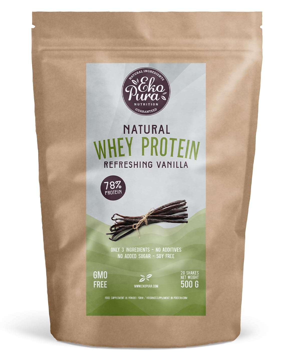 Natural Whey Protein - Vanilla - 500g | 78% Protein | 100% Natural Grass Fed Whey | Free from: Hormones, GMO’s, Soy, Additives, Added Sugar | Supports Muscle Growth and Recovery