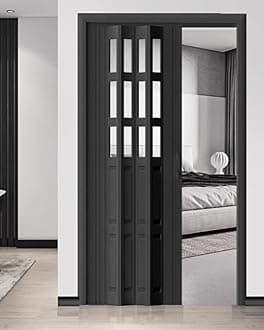 Concertina Door PVC & Acrylic Internal Foldable Gate - Custom Size, Accordion Door for Cupboard/Kitchen, Hallway Pantry Doorway Sliding Door with Handle(Black,30x80in(76x203cm))