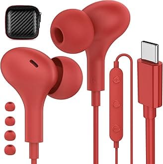 APETOO USB C Headphones for iPhone 17/16/15 Wired Earbuds for Samsung Galaxy S26/S25/S24/S23/S22 Magnetic Noise Isolating in-Ear Type C Earphones with Mic Volume Control for iPad 10/Pixel/Android, Red