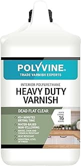 Polyvine Heavy Duty Interior Varnish Satin or Dead Flat Finishes – Quick Dry Varnish – Polyurethane, Water-Based, Water Resistant Coating for Indoor Woodwork, Painted Surfaces & More, Dead Flat 4L