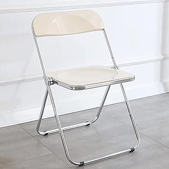 Luxury Modern Acrylic Folding Chair Transparent Chairs-Ghost Stackable Crystal Folding Chair-PC Plastic Living Room Seat-Chrome Frame and Foldable Acrylic Chair for Outside Inside-White