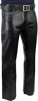 LKM5790 Men's Black Classic 5 Pocket Casual Motorcycle Leather Pants - 40