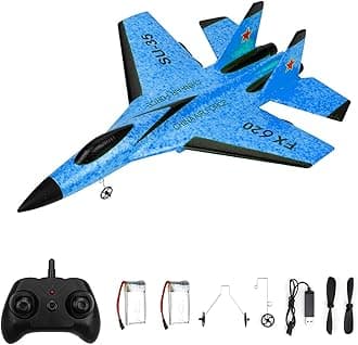 GoolRC FX620 RC Airplane, 2.4GHz Remote Control Airplane, 2 Channel RC Plane, SU-35 RC Glider EPP Aircraft Model with 3-Axis Gyro, Outdoor Flight Toys for Teens and Adults with 2 Battery (Blue)