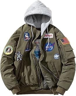 Casual jackets, Men Biker Bomber Jacket, NASA MA-1 Military Flight Jacket Light Air Force Moto Street Coat