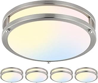 4-Pack 10Inch LED Flush Mount Ceiling Light Fixtures for Kitchen 30W, 5CCT 2700K 3000K 4000K 5000K 6500K, 3200LM Dimmable Ceiling Lights, Bright Ceiling Lamps for Bathroom Stairwell Bedroom, Nickel