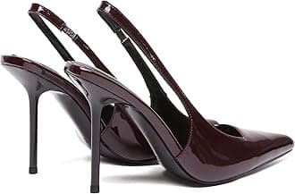 Women's Slingback Stiletto High Heels Pointed Toe Slip On Pumps Shoes Patent Leather Stretch Strap Backless Dress Heels