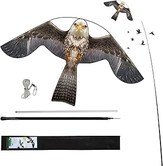 Bird Hawk Flying Kite with Pole Crop Protector Bird Scare Flying Kite with 4m Pole Has The Effect of Scaring Birds