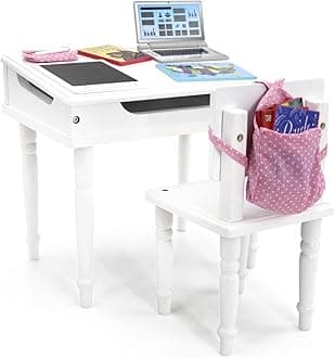 Playtime by Eimmie 18 Inch Doll Furniture Desk and Chair Set - Classroom Accessories Included - Collection