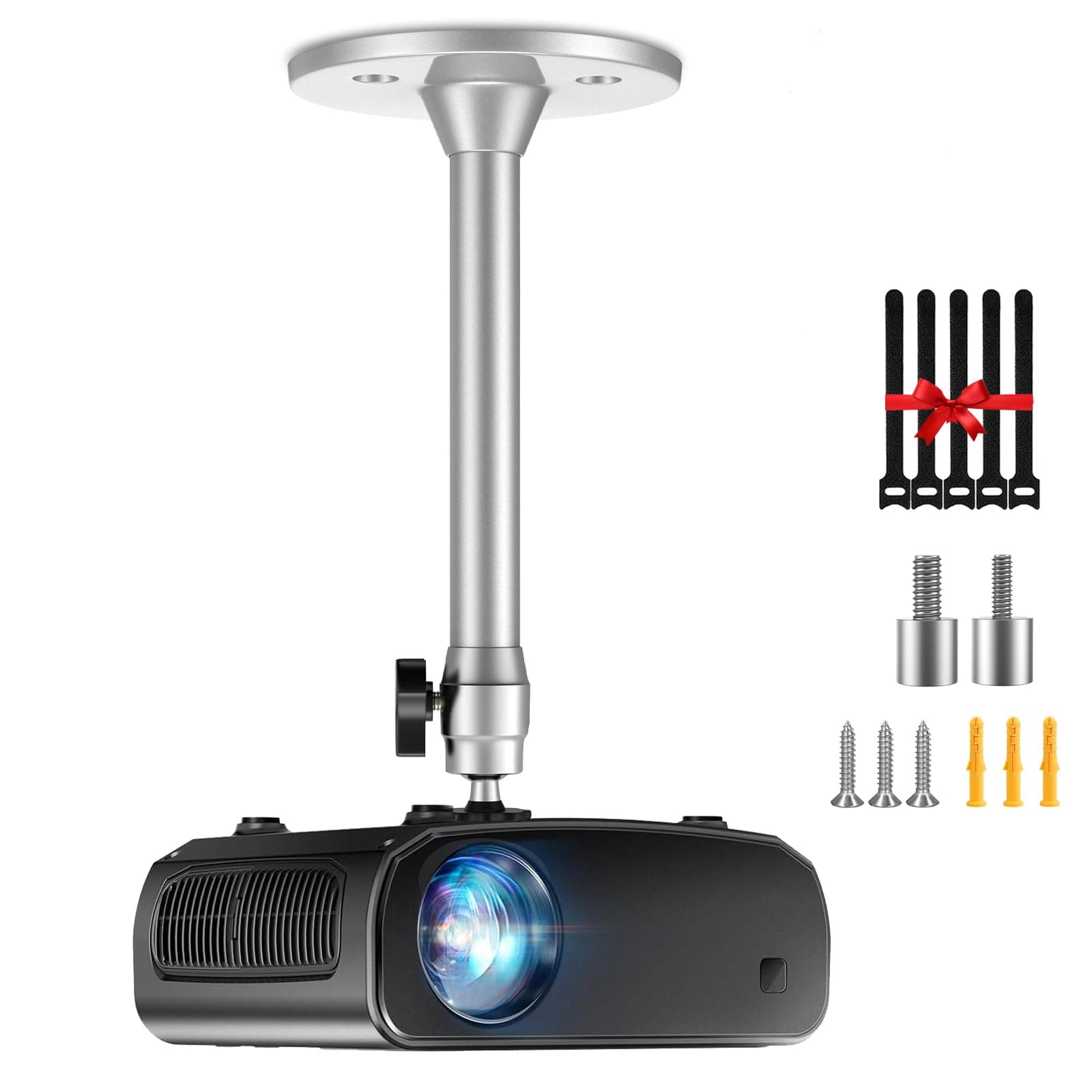 Mini Ceiling Wall Projector Mount Stand Compatible with QKK, DR.J, DBPOWER, Anker, VANKYO, AAXA, Jinhoo, PVO, TMY, AuKing, and Most Other Mini Projector, Silver